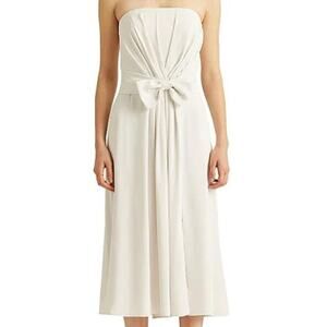 LAUREN RALPH LAUREN 12 L white strapless built in bra midi party dress NWT B74